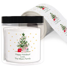 Christmas Tree and Stars Square Labels in a Jar