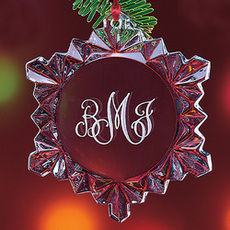 Deep Etched Monogrammed Crystal Snowflake Ornament