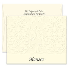 Triple Thick Embossed Damask Folded Note Cards - Raised Ink