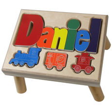 Personalized Train Step Stool in Natural Maple