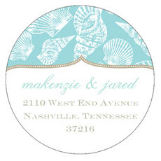 Aqua Seashells Round Address Labels