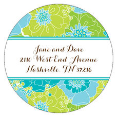 Modern Floral - Blue and Green Round Address Labels