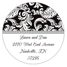 Black Damask Round Address Labels