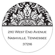 Black Damask Round Address Labels