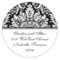 Black Damask Round Address Labels