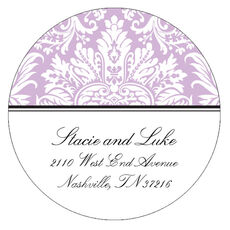 Purple Damask Round Address Labels