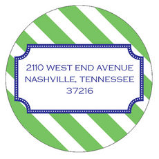 Blue Frame on Green Diagonal Stripes Round Address Labels