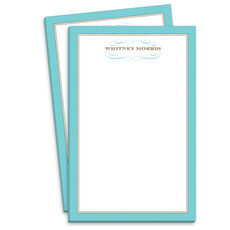 Blue Diagonal Striped Border with Name Flourish Notepads