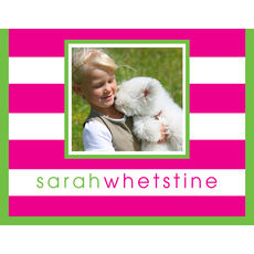 Hot Pink Preppy Stripe Photo Folded Note Cards
