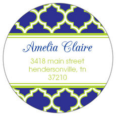 Navy and Lime Greek Pattern Round Address Labels