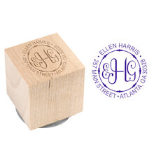 Script Monogram Wood Block Rubber Stamp