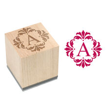 Damask Framed Initial Wood Block Rubber Stamp