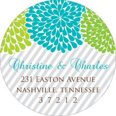 Turquoise and Lime Floral Round Address Labels