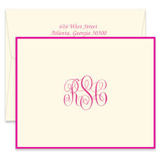 Classic Script Monogram Border Folded Note Cards - Raised Ink