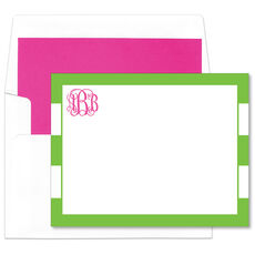 Kelly Green Stripe Monogram Flat Note Cards