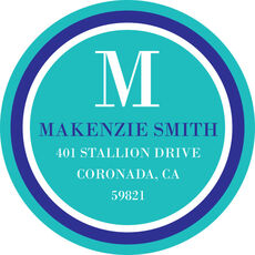 Turquoise and Navy Modern Classic Initial Print Round Address Labels