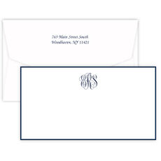 Triple Thick Classic Monogram Border Wide Flat Note Cards - Raised Ink