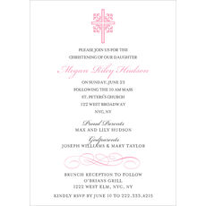Pink Ornate Scroll Cross Invitations