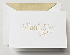 Calligraphic Boxed Thank You Folded Note Cards - Hand Engraved