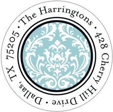 Blue Vintage Damask Round Address Labels