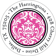 Fuchsia Damask Round Address Labels