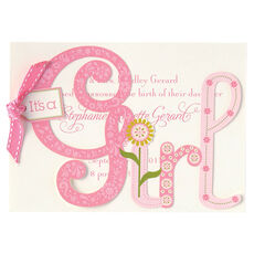 It's A Girl Glittered Die-cut Announcements