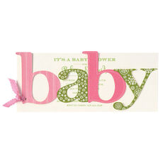 Pink and Green Baby Glittered Die-cut Invitations