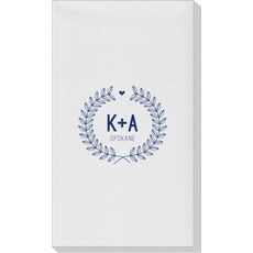 Laurel Wreath with Heart and Initials Linen Like Guest Towels