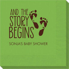 And The Story Begins Napkins with Baby Feet