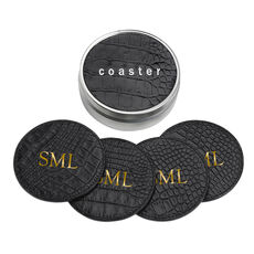Crocodile Embossed Leather Coasters with Tin Box
