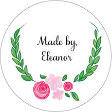 Pink Flower Wreath Round Gift Stickers