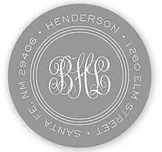 Grey Monogram Round Address Labels