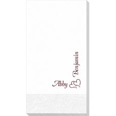 Corner Text with Graphic Double Hearts Guest Towels