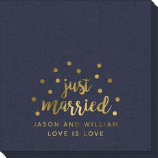 Confetti Dot Just Married Linen Like Napkins