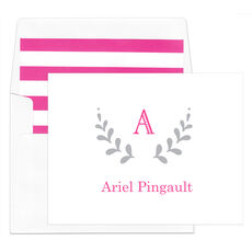 Grey and Pink Floral Wreath Folded Note Cards