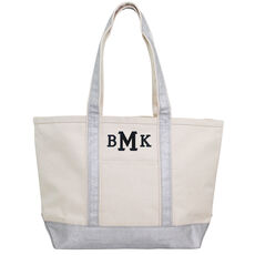 Personalized Natural and Silver Medium Trimmed Classic Tote