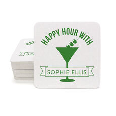 Happy Hour Martini Square Coasters