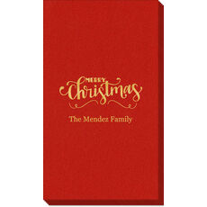 Hand Lettered Merry Christmas Scroll Linen Like Guest Towels