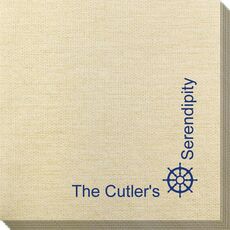 Corner Text with Nautical Wheel Design Bamboo Luxe Napkins