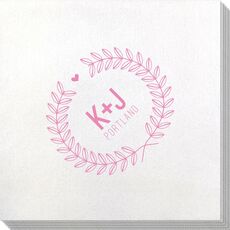 Laurel Wreath with Heart and Initials Bamboo Luxe Napkins