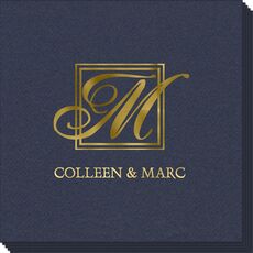 Framed Initial Plus Text Linen Like Napkins