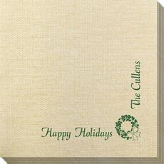 Corner Text with Traditional Wreath Design Bamboo Luxe Napkins
