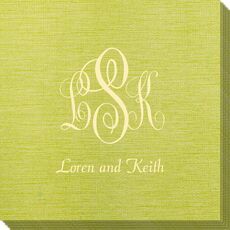 Script Monogram with Small Initials plus Text Bamboo Luxe Napkins