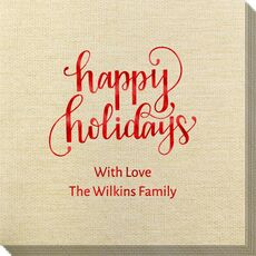 Hand Lettered Happy Holidays Bamboo Luxe Napkins