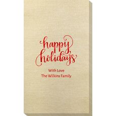 Hand Lettered Happy Holidays Bamboo Luxe Guest Towels