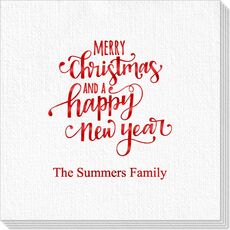 Hand Lettered Merry Christmas and Happy New Year Deville Napkins