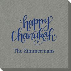 Hand Lettered Happy Chanukah Linen Like Napkins