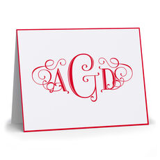 Swanky Uptown Monogram Bordered Folded Note Cards - Raised Ink