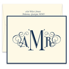Swanky Uptown Monogram Bordered Folded Note Cards - Raised Ink