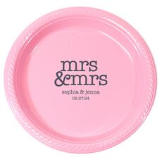 Stacked Happy Mrs & Mrs Plastic Plates
